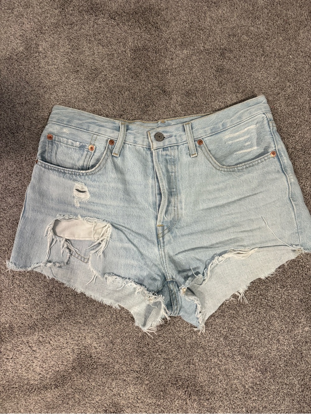 Levi's Light Wash Frayed High-Rise Jean Shorts